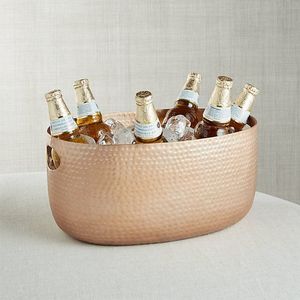 Designer copper ice bucket with dual handles and hammered surface great for serving cold <b>drinks</b> at family or formal gatherings - Product Image 5