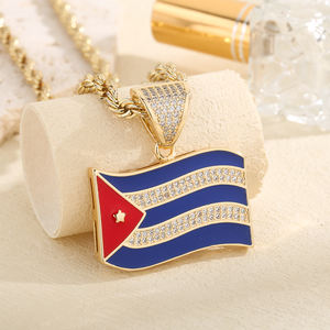 Dije de Bandera de Cuba con Baño de Oro de 14K y Circonitas Heladas, Joyería de Orgullo Cubano para Collar DIY - Product Image 4