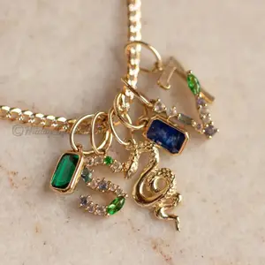 Trendy Natural Or Lab Created Cordierite Peridot Blue Topaz Zircon 925 Sterling Silver Gold Vermeil Letter Charm Women Necklace