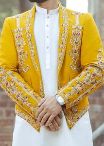 2023 New Collection Yellow Jacket <b>White</b> Kurta Pant Zari Plus Size Pants <b>Suits</b> for Adults Single Breasted for Parties <b>Weddings</b> - Product Image 2