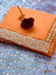 Meilleur tarif Designer de style indien et pakistanais imprimé Georgette Sari pour dames Fantaisie Miroir Travail Dentelle Fête Mariage Porter - Product Image 6