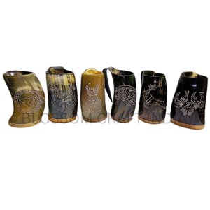 Mug en corne de buffle sculptée naturelle, véritable toucher de vache, corne à boire viking, tasse décorative en corne au meilleur prix - Product Image 3