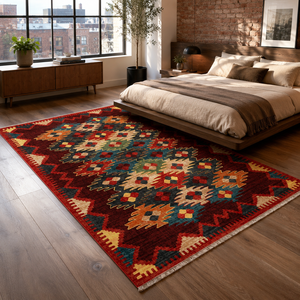 <b>Rug</b> Weavers RW7066 Kilim Burgundy <b>Tribal</b> Washable <b>Rug</b> Dropshipping Wholesale Washable Chenille 10 Sizes - Product Image 4