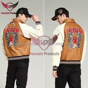 Chaqueta de cuero de bombardero de primavera y otoño de invierno para hombre ODM de alta calidad con bordado elegante producto terminado al por mayor - Product Image 4