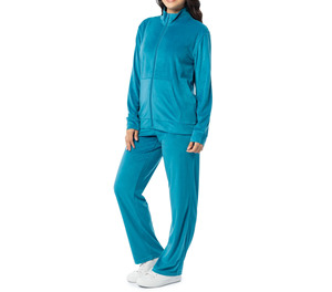 Winter Solid Casual <b>Women</b> Soft Teal Zip-Up Tracksuit Velvet Vibes Breathable Customizable2-Piece <b>Long</b> Set Custom Logo Tracksuits - Product Image 2