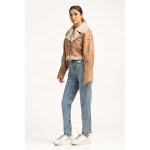 Chaqueta Sintética Cortavientos con Cuello Alto para Mujer, en Cuero Sintético y Piel de Oveja, Tallas XL, 3XL, 5XL, para Otoño e Invierno - Product Image 6