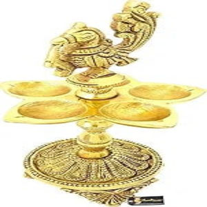 8,5 pulgadas Pavo Real étnico tallado latón Diya cinco patas talladas para Puja regalos de inauguración Diwali decoraciones hechas a mano Metal - Product Image 6
