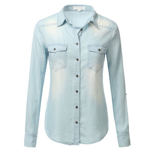 Camisa vaquera bordada personalizada de alta calidad para mujer, Camisa vaquera de manga larga de alta calidad para mujer, Camisa vaquera - Product Image 4