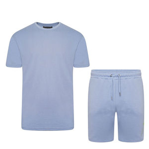 Camiseta y pantalones cortos ligeros de algodón con estampado de logotipo personalizado, conjuntos gemelos lisos para adultos y hombres, conjuntos gemelos al por mayor personalizados - Product Image 6