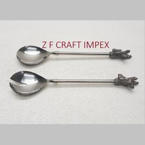 Juego de cucharas de servidor de ensalada de acero inoxidable con mango de cuerno de búfalo Natural, cucharas de ensalada de nueva tendencia, servidores de mango personalizados - Product Image 2