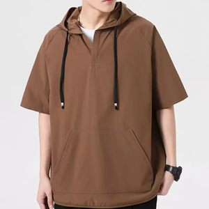 Sudadera con capucha de algodón de verano para hombre personalizada, tejido de punto informal de fácil uso y manga corta con estampado de letras - Product Image 2