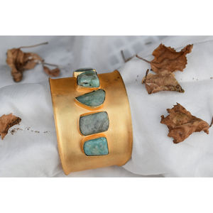 Pulsera de latón chapada en oro con cuentas de piedras semipreciosas, hecha a mano, estilo indio, para niñas y mujeres - Product Image 5