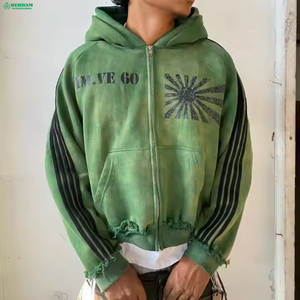 Nouvelle Collection 2026 Sweat à Capuche Zippé Imprimé Effet Délavé Super Sun, Coupe Classique, Manches Délavées à l'Acide, 100% Coton Molletonné - Product Image 6