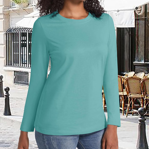Camiseta clásica de mezcla de algodón suave para mujer con mangas cortas y escote redondo simple adecuada para ropa informal de viaje Servicio OEM - Product Image 3