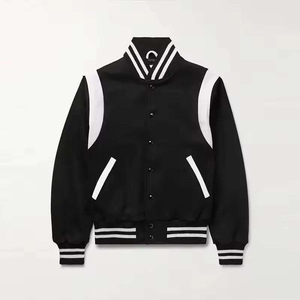 Chaqueta Urbana de Moda para Hombre, Estilo Universitario, Negra y Blanca, con Inserciones en los Hombros, Ribete Acanalado a Rayas, Botones a Presión - Product Image 1