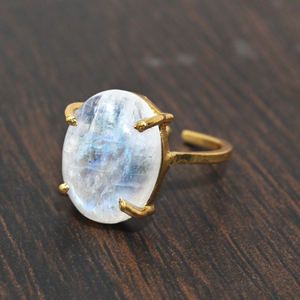 แหวนพลอยมูนสโตนสีรุ้งธรรมชาติทรงรีเครื่องประดับโบโฮชุบทองทำด้วยมือแหวนตั้งราศีเป็นต้นกำเนิดของ June - Product Image 2