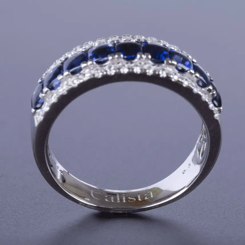Blauer Saphir Luxus 14 Karat Weißgold Ringe Feiner Schmuck Stein Ring Für Frauen Kanale in stellung Vietnam OEM ODM Factory