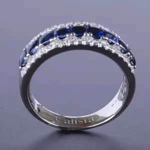 כחול ספיר יוקרה 14K לבן זהב טבעות תכשיטים אבן טבעת עבור נשים ערוץ הגדרת וייטנאם OEM ODM מפעל