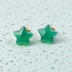 Pendientes de Estrella de Ónix Verde de 10 mm - Pendientes de Plata de Ley 925 con Perno de Estrella - Product Image 1