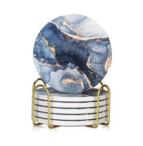Sous-verres en céramique abstraite en marbre bleu marine titulaire du fabricant meilleurs sous-verres absorbants pour boissons ensemble de sous-verres de table en céramique ronde - Product Image 1
