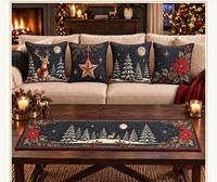 Chemin de table moderne imperméable 100 % coton à carreaux de Noël avec broderie et ensemble de coussins assortis pour la décoration des fêtes KE-R10