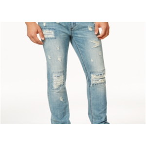 กางเกงยีนส์ผู้ชาย American Rag รุ่นวินเทจ สีน้ำเงินฟอกแบบ Distressed แต่งลายปะติดกลางตัวแบบ Stonewashed ทรงตรง ไซส์ 31x32 ผ้าเดนิมถักสำหรับฤดูหนาว - Product Image 5