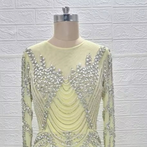 Robe de soirée élégante en forme de corps Aline perlée à paillettes perlées Robe de bal longue à manches longues pour les fêtes Robe de cocktail Robe de luxe - Product Image 1