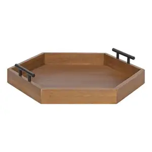 Plateau de service en bois octogonal avec forme hexagonale pour la maison plateau de service alimentaire en bois avec poignée pour plateau à fruits ustensiles de cuisine - Product Image 1