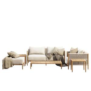 Canapé de salon avec structure en teck, mousse épaisse et tissu doux et lisse avec finition soignée - Product Image 5