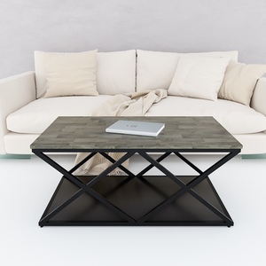 Industrial-Style Convertible Living Room <b>Sofa</b> <b>Table</b> Iron Frame & Rubber Wood 100x60x45cm TT68149 - Product Image 2
