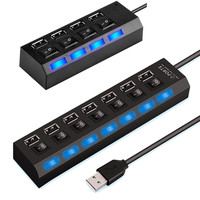 Hub USB 2.0 haute vitesse à 7 ports, adaptateur multi-prises USB, pas de prise secteur requise, en plastique, pour transfert de données et recharge, en stock