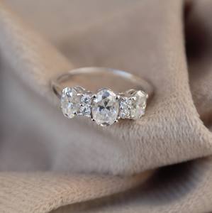 Solid 925 Sterling <b>Silver</b> Elegant <b>Statement</b> <b>Ring</b> for Women White Moissanite with Oval Cut Perfect Jewelry for Her - Product Image 3