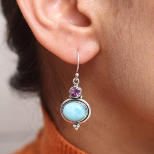 925 Sterling Silver Earrings for Women <b>Larimar</b> Gemstone Earrings Gift Handmade Cabochons <b>Jewelry</b> for Girls Blue <b>Larimar</b> Earrings - Product Image 4