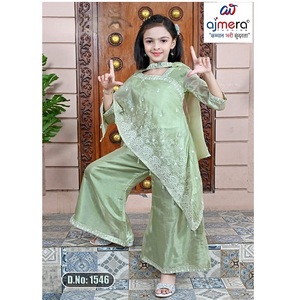 Conjunto de Salwar de Satén para Niñas Ajmera Fashion, Traje Elegante de Manga Larga con Pantalones Suaves, Vestido Étnico Estilizado para Fiestas, Disponible en Stock - Product Image 1