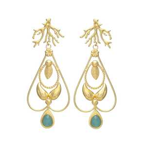 ต่างหูแบบห้อยประดับพลอยสีทองดีไซน์เนอร์พลอยสีทองสไตล์ใหม่ - Product Image 1