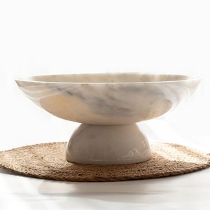 Bol à doublure incurvée ronde en pierre blanche Nouveau design tendance lancé Centre de table décoratif de luxe Accent de maison moderne Plateau élégant - Product Image 6