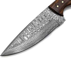 Cuchillo de hoja fija de acero de Damasco golpeado a mano con Funda de cuero para caza al aire libre Camping Soporte OEM - Product Image 3