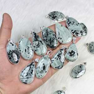 Colgante de Piedra Preciosa de Jaspe Kiwi Unisex de Alta Calidad, Bisel Plateado de Alta Calidad, Joyería de Estilo Bohemio para Regalo - Product Image 6