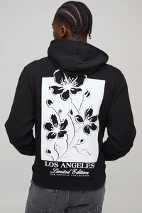 Sweat à capuche noir brodé avec motif floral imprimé, designs 2025, surdimensionné, pour homme, imprimé, respirant, 100% coton - Product Image 2