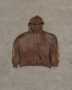 ชุดเซ็ตฮู้ดดี้ทรงบ็อกซี่แบบซิป ปักลายแบบดิสเทรส คุณภาพสูง ผ้าหนาพิเศษ ล้างสีแบบแอซิด พร้อมกางเกงวอร์มขาบานสำหรับผู้ชาย - Product Image 5