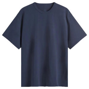 T-shirt décontracté à manches courtes pour homme grande taille, 100 % coton biologique respirant et écologique, bleu, coupe oversize, broderie frontale, vierge - Product Image 1