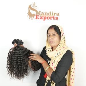 Extensiones de cabello rizado natural Onda profunda suelta con estilo recto sedoso Tejido de trama doble Cabello humano Su color natural - Product Image 3