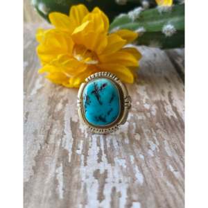 Eli Skeets Sleeping Beauty <b>Turquoise</b> Sterling Silver Bezel Set <b>Ring</b> Size 5 - Product Image 1