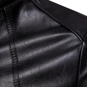Venta al por mayor de moda de los hombres negro sólido chaquetas de cuero estilo de la motocicleta chaquetas de los hombres de talla grande chaquetas de los hombres teñidos negro - Product Image 4