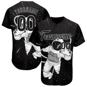 Custom Black Black-White <b>3D</b> Pattern <b>Design</b> Astronaut Authentic Baseball Jersey - Product Image 1