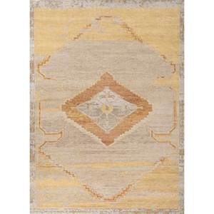 Tapis classique en laine noué à la main Thyme Gold AKWL-1876, motif médaillon rectangulaire, pour salon, chambre à coucher, tapis classique - Product Image 1