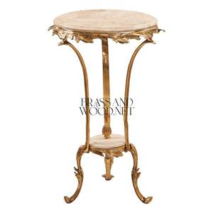 Mesa Auxiliar Redonda Alta de Lujo con Tapa de Mármol Beige y Base de Trípode de Latón Dorado Antiguo para Decoración Clásica de Sala de Estar - Product Image 5