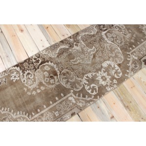 Tapis turc 2,6 x 10 pieds, tapis de couloir vintage, tapis marron à motifs floraux - Product Image 2