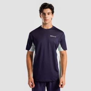 T-shirt de sport Ace léger 100 % polyester, bleu marine-vert menthe, tricoté uni, compressé et sérigraphié pour l'entraînement - Product Image 1