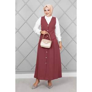 Hijab à jupe 3 pièces ensemble Rose - Product Image 3